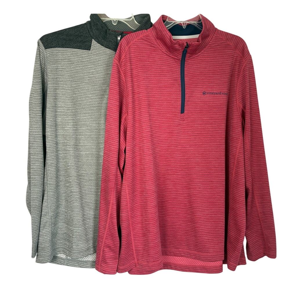 Lot of 2 Vineyard Vines 1/4 Zip Pullover Mens 2XL Red Gray Stripe Performance